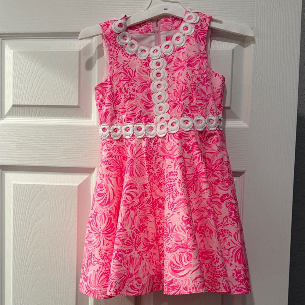Lilly Pulitzer Pink Floral Sleeveless Dress with White Trim